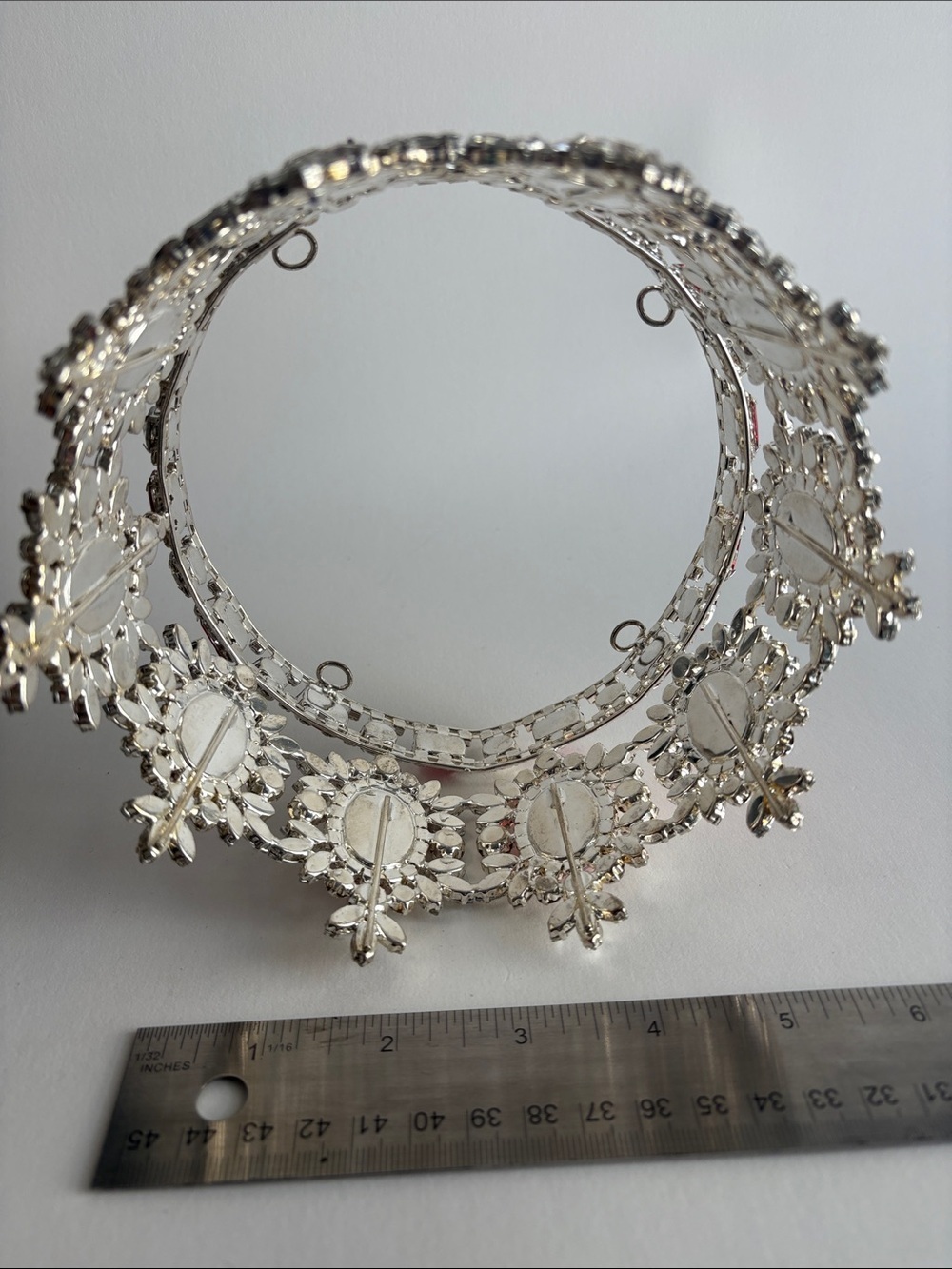 Silver Tiara Crown Red Clear Rhinestone Regal Costume Piece - Picture 6 of 8